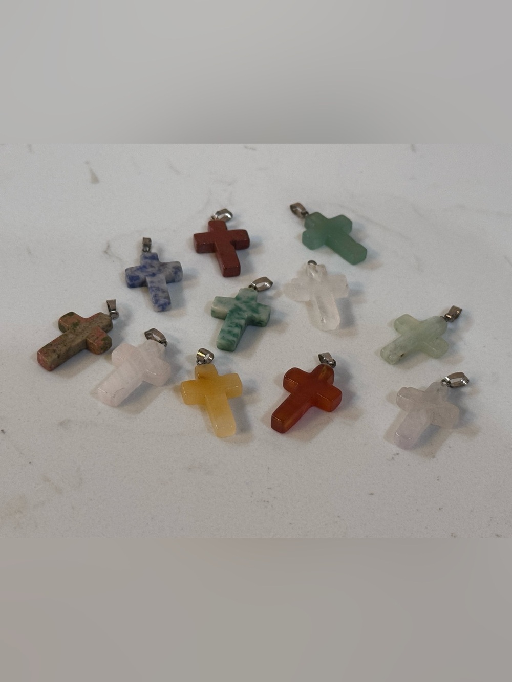 Lot of 11 Assorted Color Polished Rock Resin Cross Pendants Jewelry Crafts